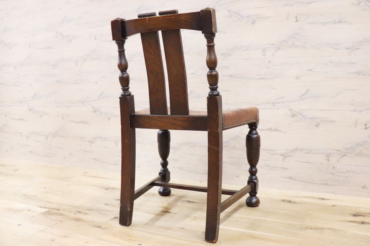 GMFS401A○英国 アンティーク ダイニングチェア 椅子 本革 レザー 飾り棚 彫刻 輸入家具 クラシック ヴィンテージ