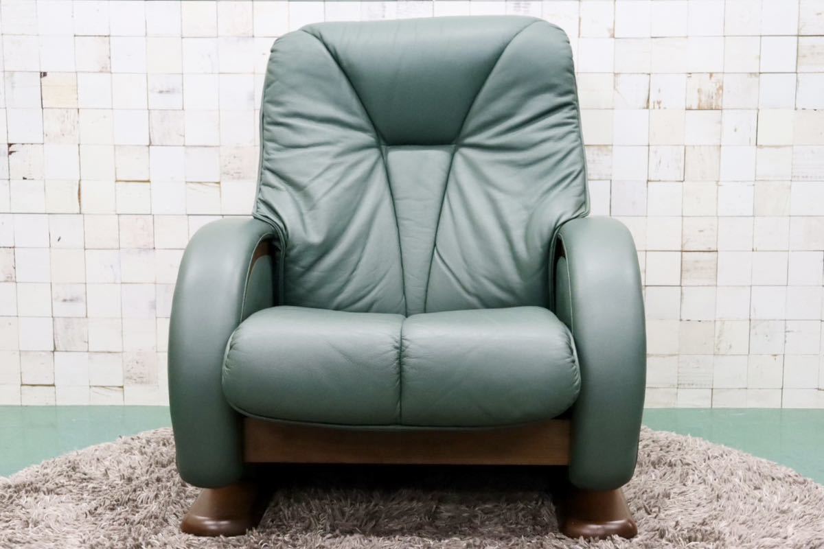 GMFS408E○冨士ファニチア / FUJI FANITURE 1人掛けソファ シングルソファ リクライニングソファ 本革 グリーン モダン 国産家具