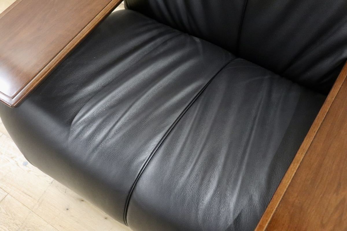 GMGN27A○MORISHIGE / モリシゲ Gアーク 1人掛けソファ シングルソファ 黒 本革 IDC大塚家具 定価約32万 展示品