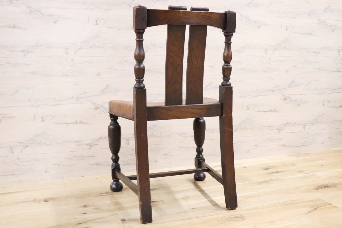 GMFS401A○英国 アンティーク ダイニングチェア 椅子 本革 レザー 飾り棚 彫刻 輸入家具 クラシック ヴィンテージ