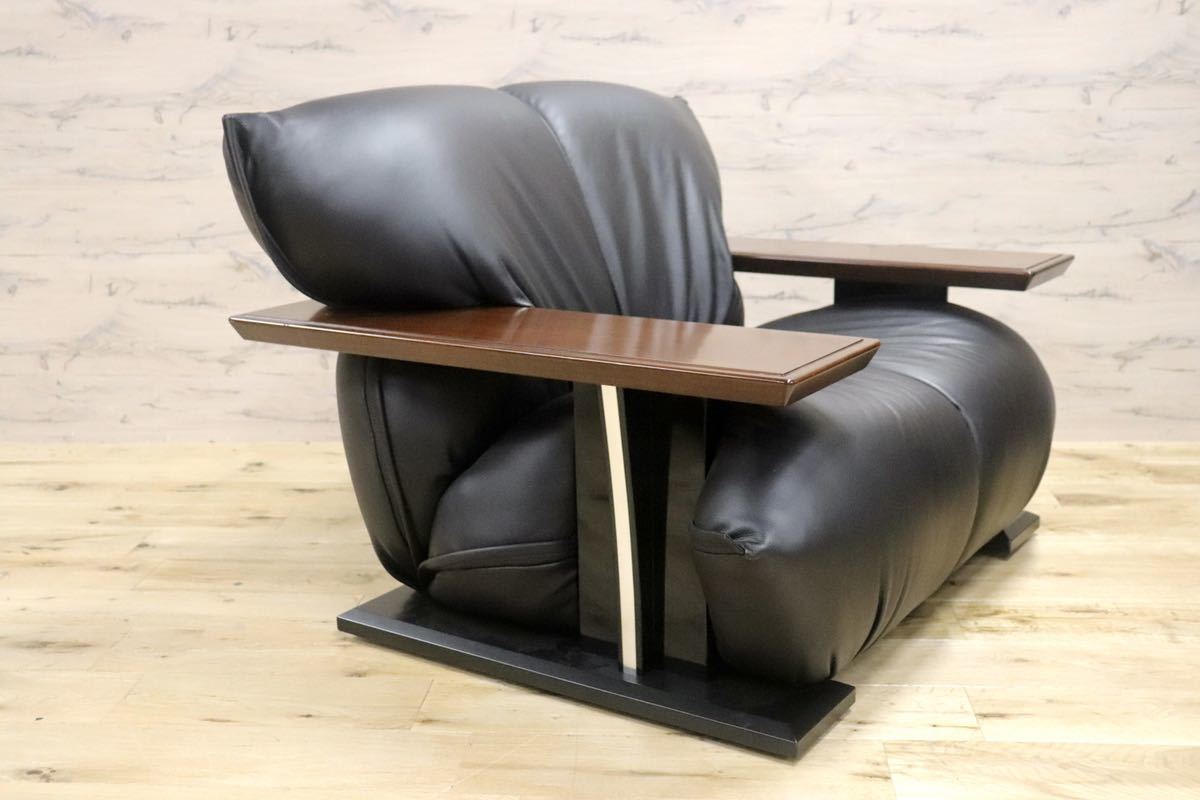 GMGN27B○MORISHIGE / モリシゲ Gアーク 1人掛けソファ シングルソファ 黒 本革 IDC大塚家具 定価約32万 展示品