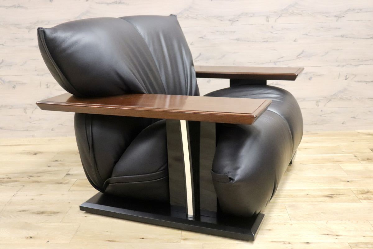 GMGN27A○MORISHIGE / モリシゲ Gアーク 1人掛けソファ シングルソファ 黒 本革 IDC大塚家具 定価約32万 展示品