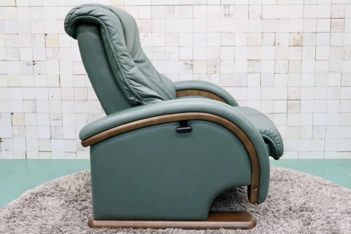 GMFS408E○冨士ファニチア / FUJI FANITURE 1人掛けソファ シングルソファ リクライニングソファ 本革 グリーン モダン 国産家具
