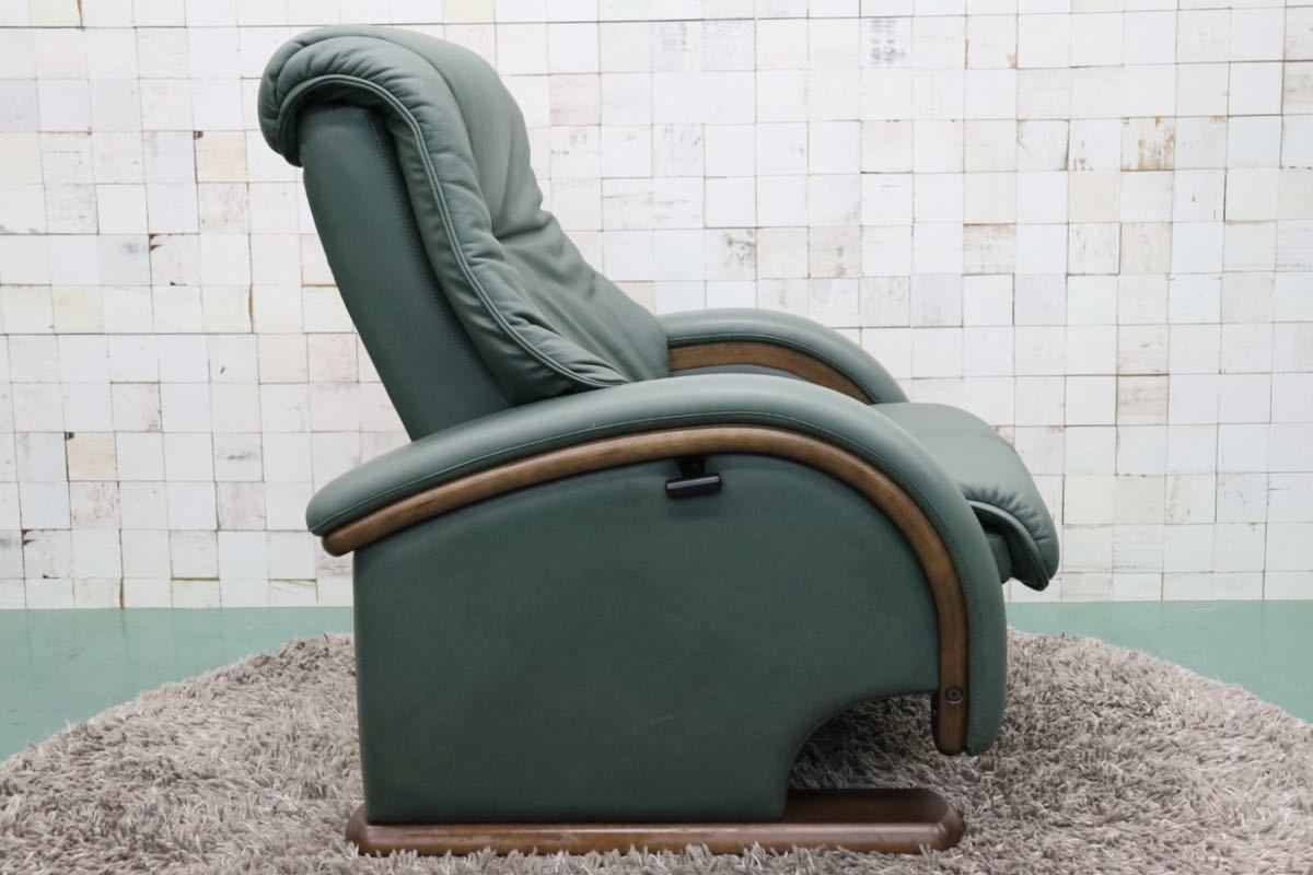 GMFS408B○冨士ファニチア / FUJI FANITURE 1人掛けソファ シングルソファ リクライニングソファ 本革 グリーン モダン 国産家具