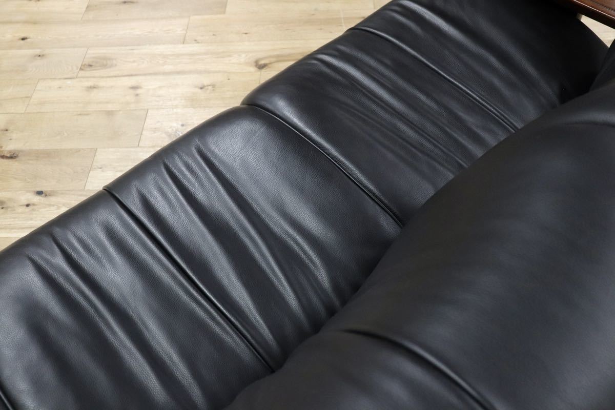 GMGN27○モリシゲ / MORISHIGE Gアーク 3人掛けソファ トリプルソファ 総革 IDC大塚家具 黒 長椅子 定価約64万 展示品