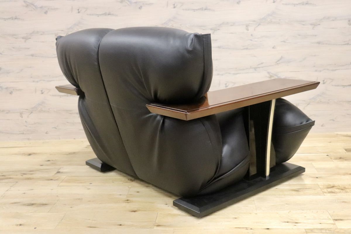GMGN27B○MORISHIGE / モリシゲ Gアーク 1人掛けソファ シングルソファ 黒 本革 IDC大塚家具 定価約32万 展示品