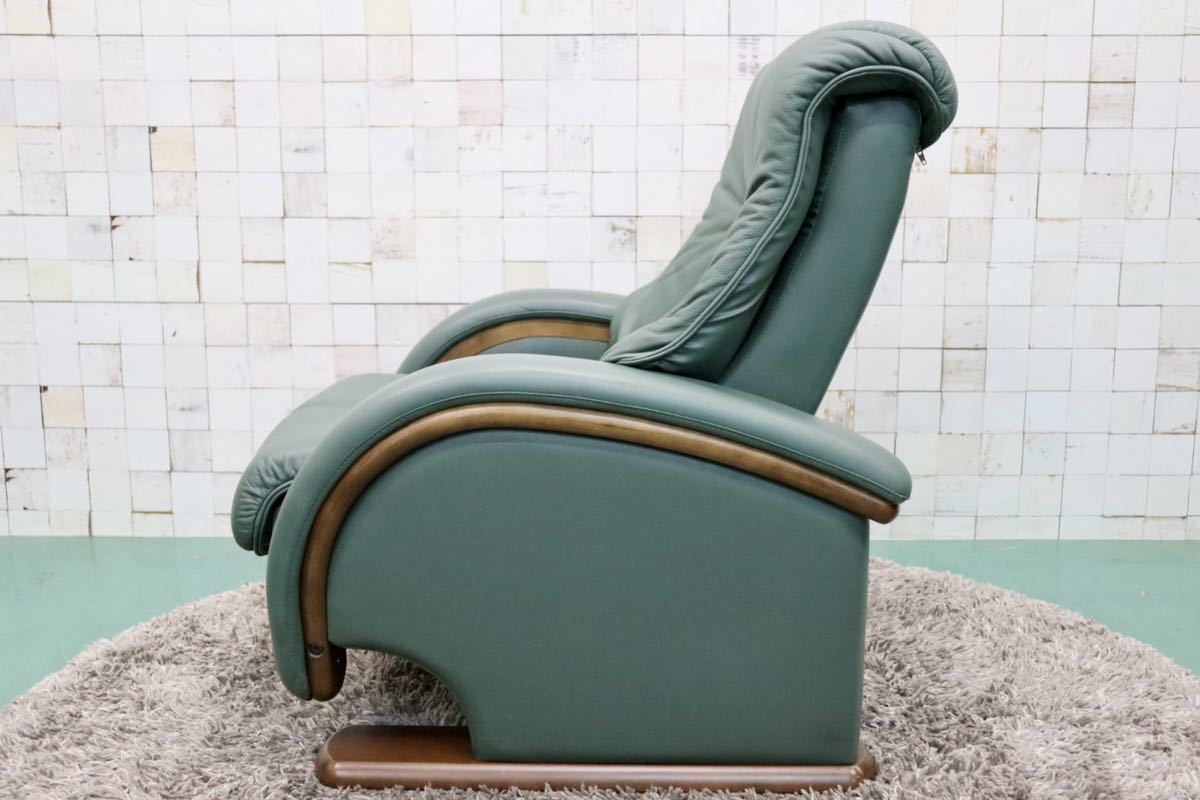 GMFS408E○冨士ファニチア / FUJI FANITURE 1人掛けソファ シングルソファ リクライニングソファ 本革 グリーン モダン 国産家具