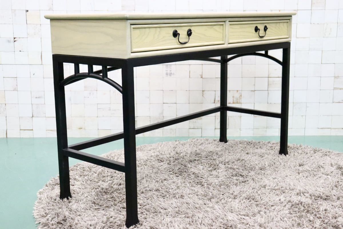 GMFS399D○アンティーク調 コンソールテーブル 飾り棚 店舗什器 作業台 カウンターテーブル スチールレッグ オーク調 インダストリアル