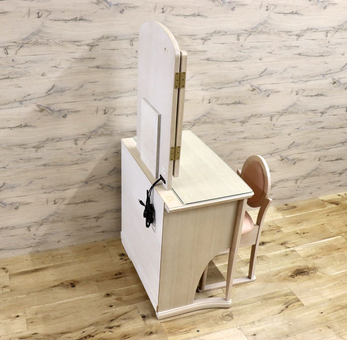 GMFN325○インテリア丸萬 Poem ポエム 三面鏡ドレッサー ドレッサー 鏡台 化粧台 ブナ材 スツール 定価約10万