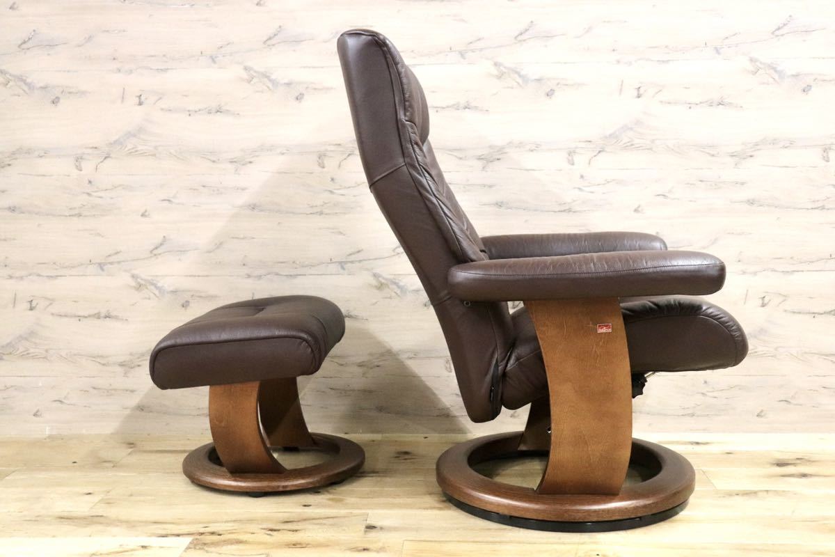 GMGK7○Nordic Easy Chair リクライニングチェア パーソナルチェア 本革 ブラウン 北欧 デンマーク フランスベッド 定価約18万 美品