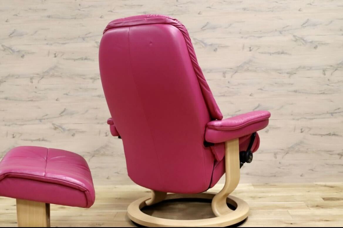 GMFN341○EKORNES / エコーネス サンライズ リクライニングチェア オットマン M ピンク 北欧 ノルウェー 定価約30万
