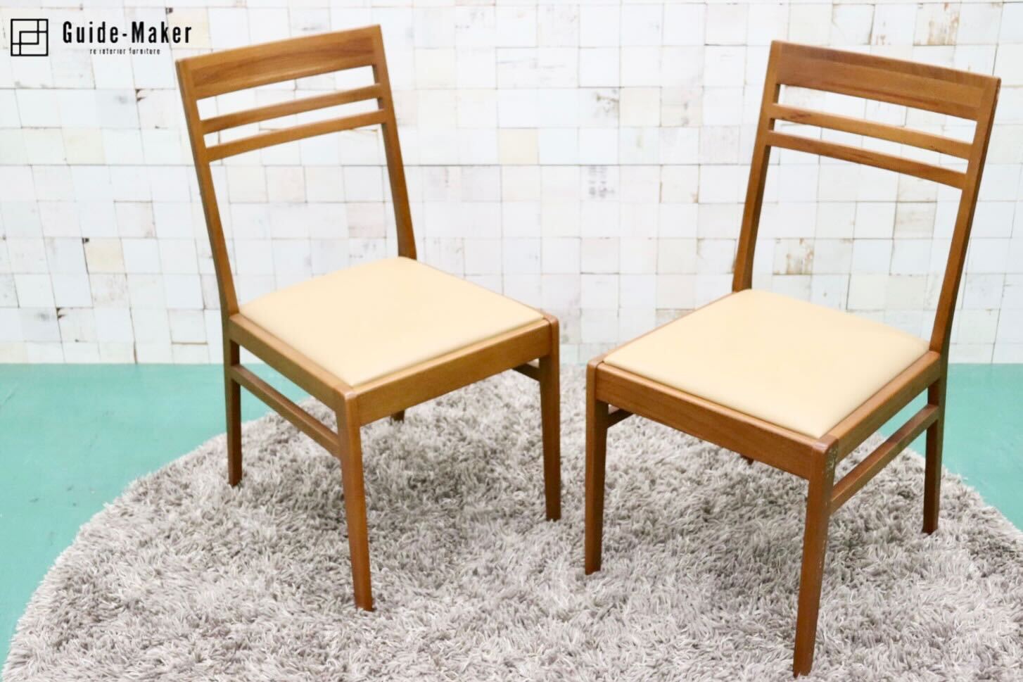 GMFF98B○朝日木材加工 BOSCO ボスコ ダイニングチェア アームレスチェア 椅子 2脚セット ニヤトー材 合皮 ベージュ ACTUS 北欧スタイル