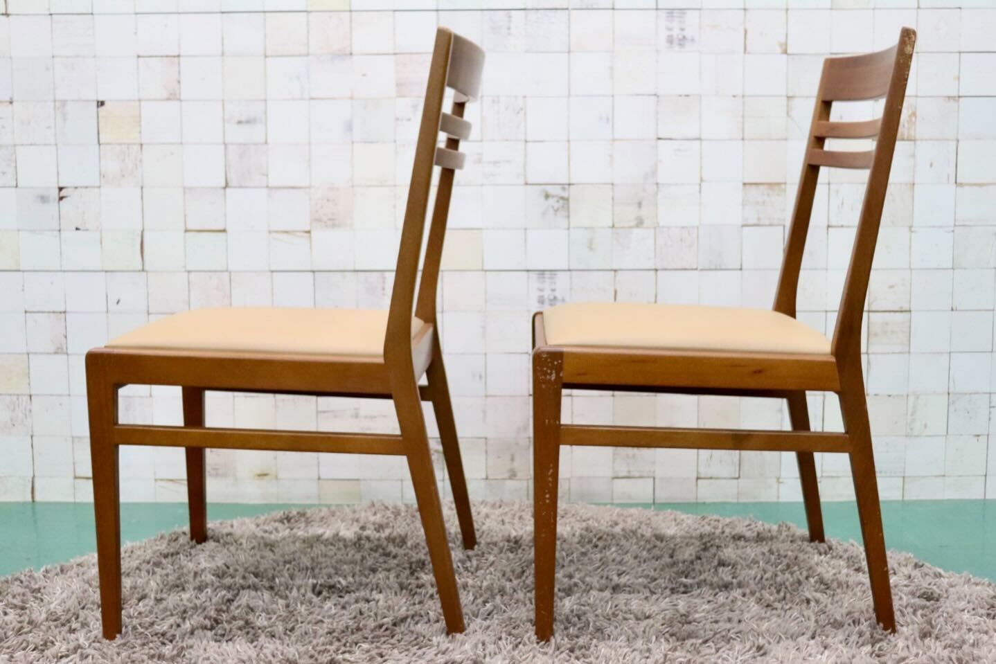 GMFF98B○朝日木材加工 BOSCO ボスコ ダイニングチェア アームレスチェア 椅子 2脚セット ニヤトー材 合皮 ベージュ ACTUS 北欧スタイル