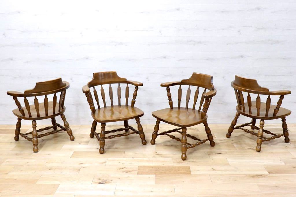 GMEK632A○太平 ダイニングチェア アームチェア ウィンザーチェア 椅子 4脚セット 飛騨家具 レトロ カントリー 古民家 アンティーク