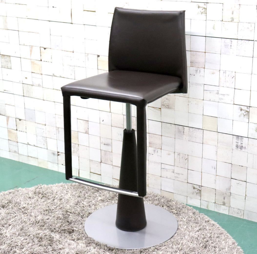 GMFS198C○Frag / フラッグ EVIA GP height-adjustable stool エビアハイアジャスタブルスツール 本革 イタリア モダン 廃番 定価約17.2万