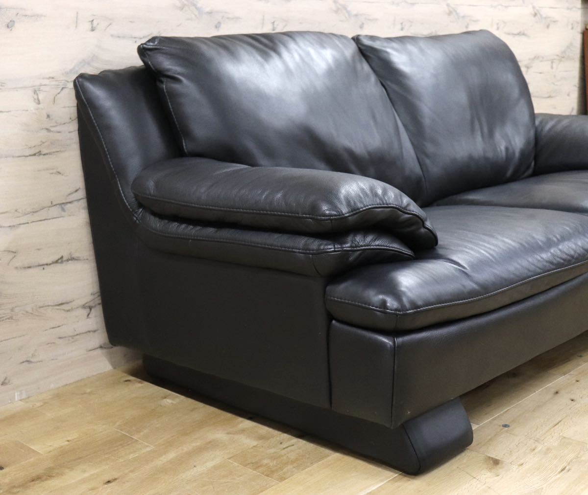 GMFN233○Natuzzi / ナツッジ EDITIONS レザーエディションズ 3人掛けソファ トリプルソファ 長椅子 総革 イタリア モダン ブラック