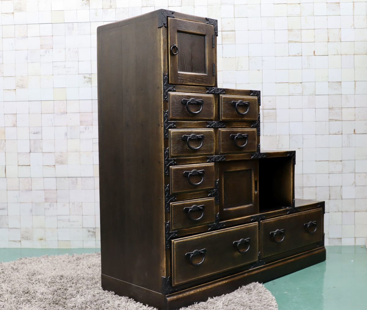 GMFS392○飛騨産業 / HIDA PROVINCIAL プロヴィンシャル 階段箪笥 サイドボード リビングボード オーク無垢材 最高級 現行定価94万 美品