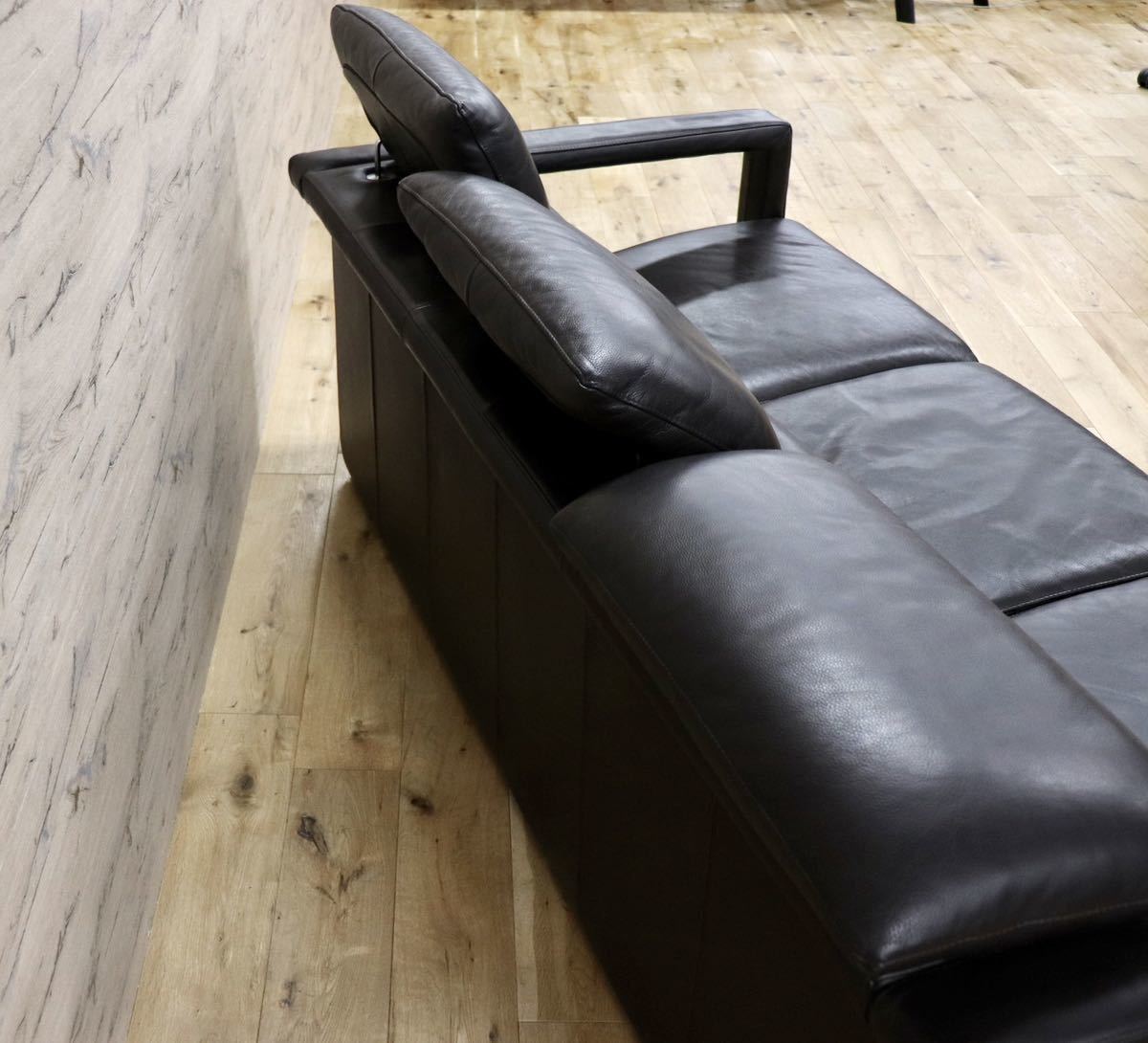 GMFF55○Domicil / ドミシール 3人掛けソファ トリプルソファ 長椅子 総革 チョコレート モダン ドイツ IDC大塚家具 定価約46万