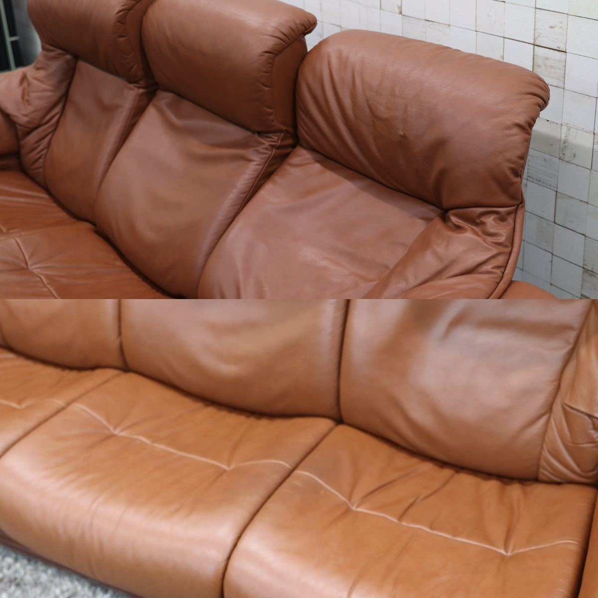 GMES5○Hjellegjerde / イエリアーダ シモンズ 3人掛けソファ トリプルソファ リクライニング 北欧 ノルウェー 希少 ヴィンテージ 総本革