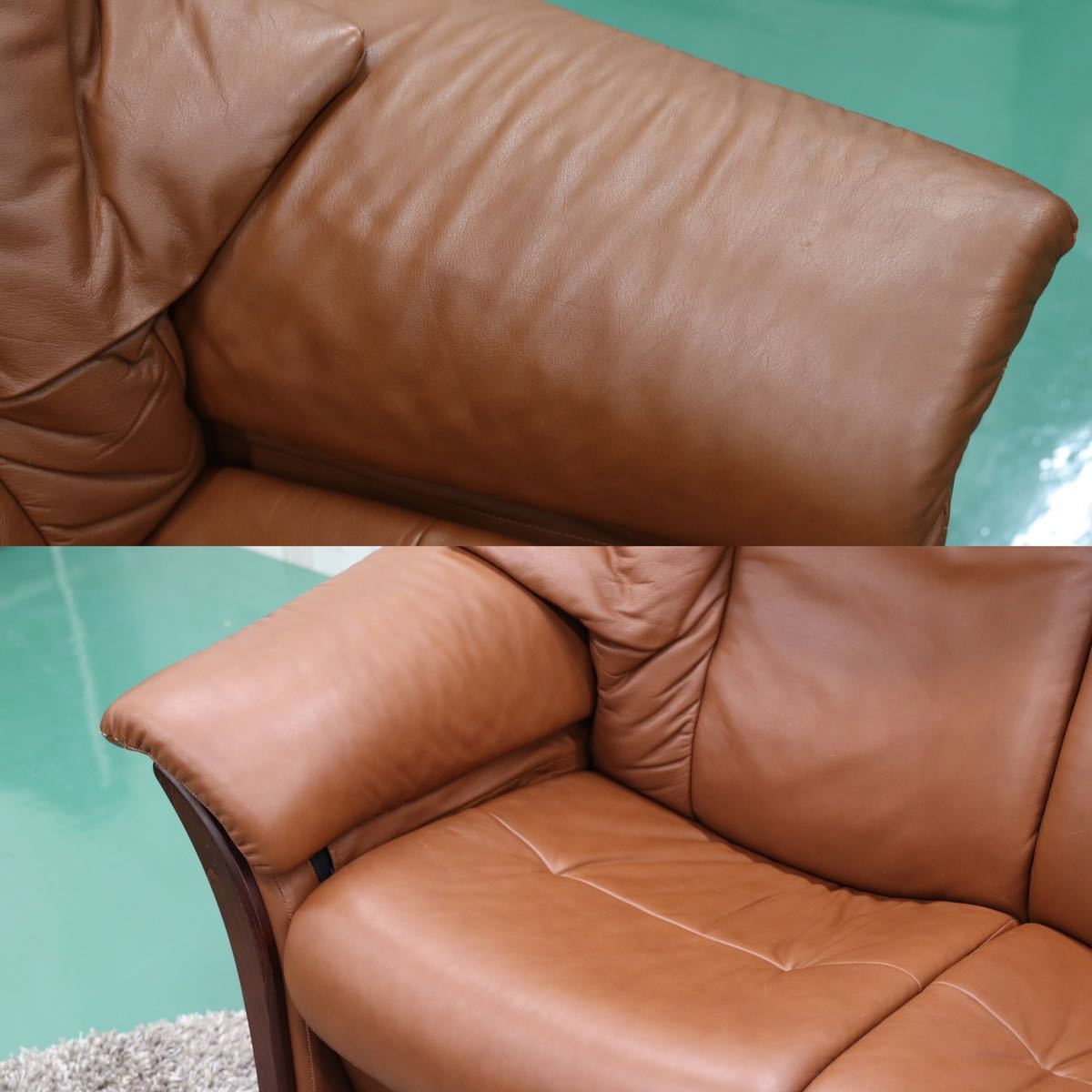 GMES5○Hjellegjerde / イエリアーダ シモンズ 3人掛けソファ トリプルソファ リクライニング 北欧 ノルウェー 希少 ヴィンテージ 総本革