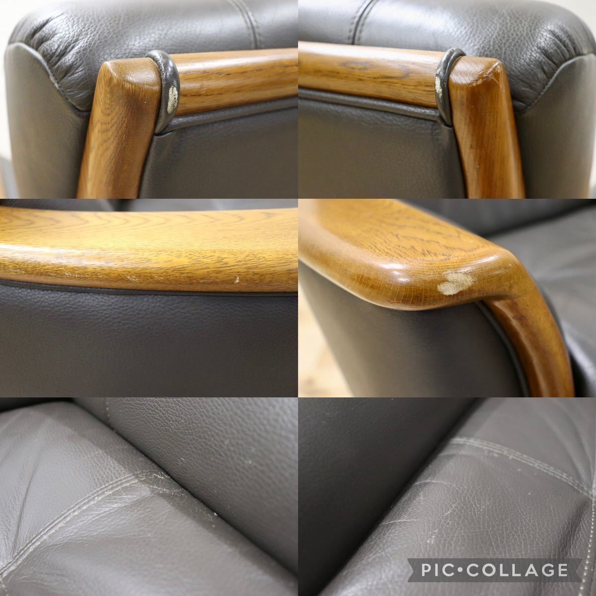 GMFN83○浜本工芸 / HAMAMOTO 回転チェア シングルソファ 革張り 国産家具 楢材 パーソナルチェア 定価約15万