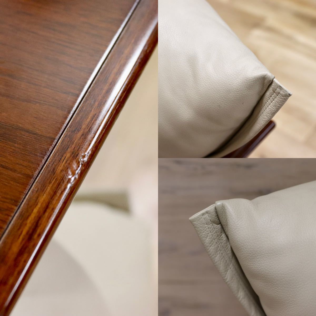 GMFK303○モリシゲ / MORISHIGE Gアーク 3人掛けソファ トリプルソファ 総革 IDC大塚家具 アイボリー 長椅子 定価約64万 美品