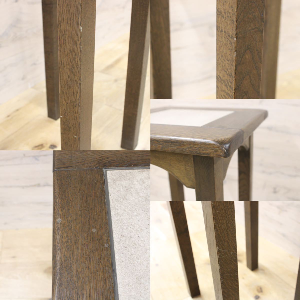 GMFN152○サイドテーブル 花台 飾台 電話台 ヴィンテージ 木製 楢材 タイルトップ ダッチカントリースタイル