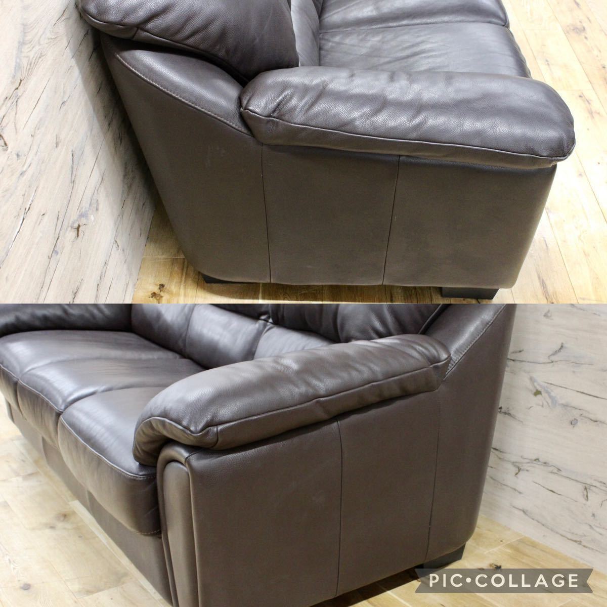 GMFK373○IDC大塚家具 アルバ 3人掛けソファ トリプルソファ 総革 ダークブラウン モダン 定価約18万