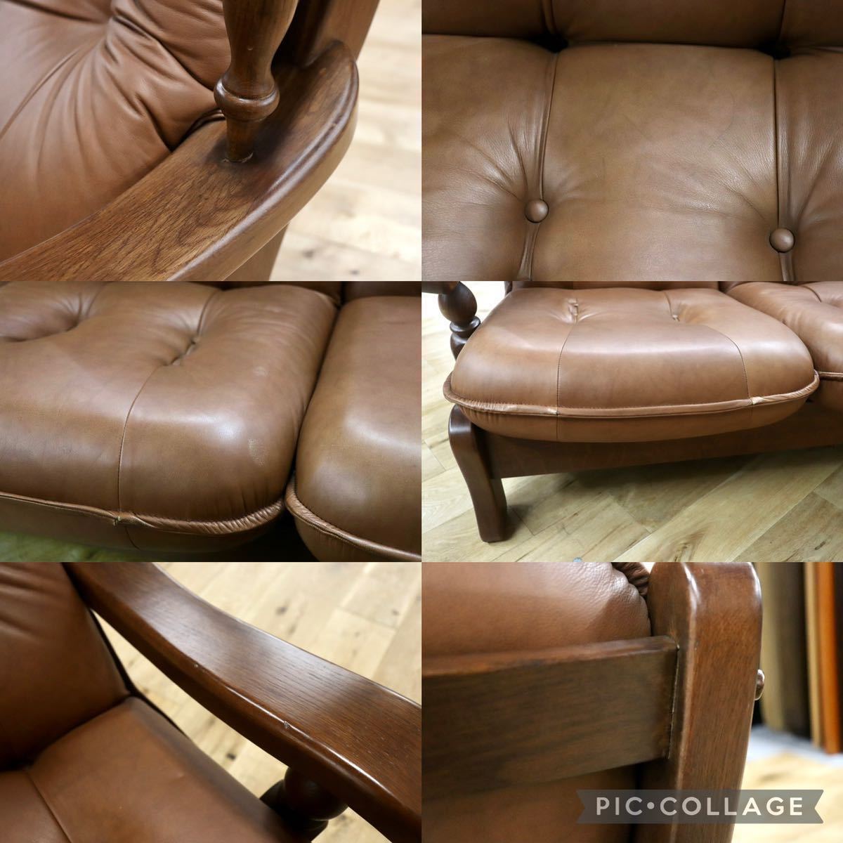 GMFN177○オランダ ダッチカントリースタイル 3人掛けソファ トリプルソファ 本革 ブラウン オーク材