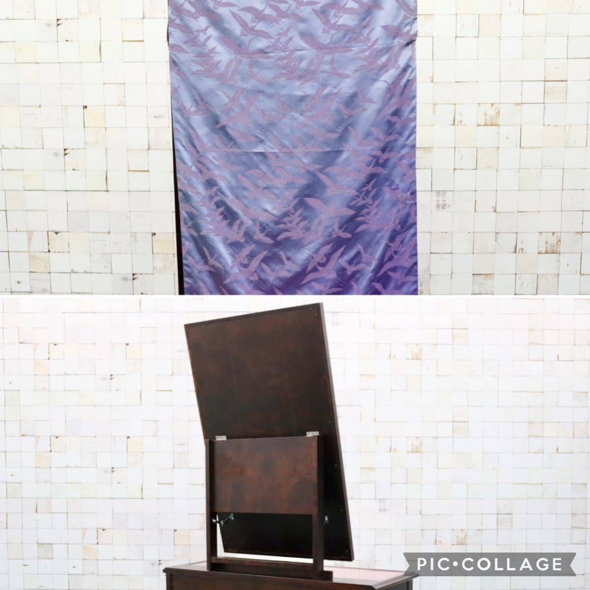 GMFH242○神居民芸家具 ドレッサー 鏡台 化粧台 スツール 無垢 樺材 ファブリック アンティーク レトロ 和モダン
