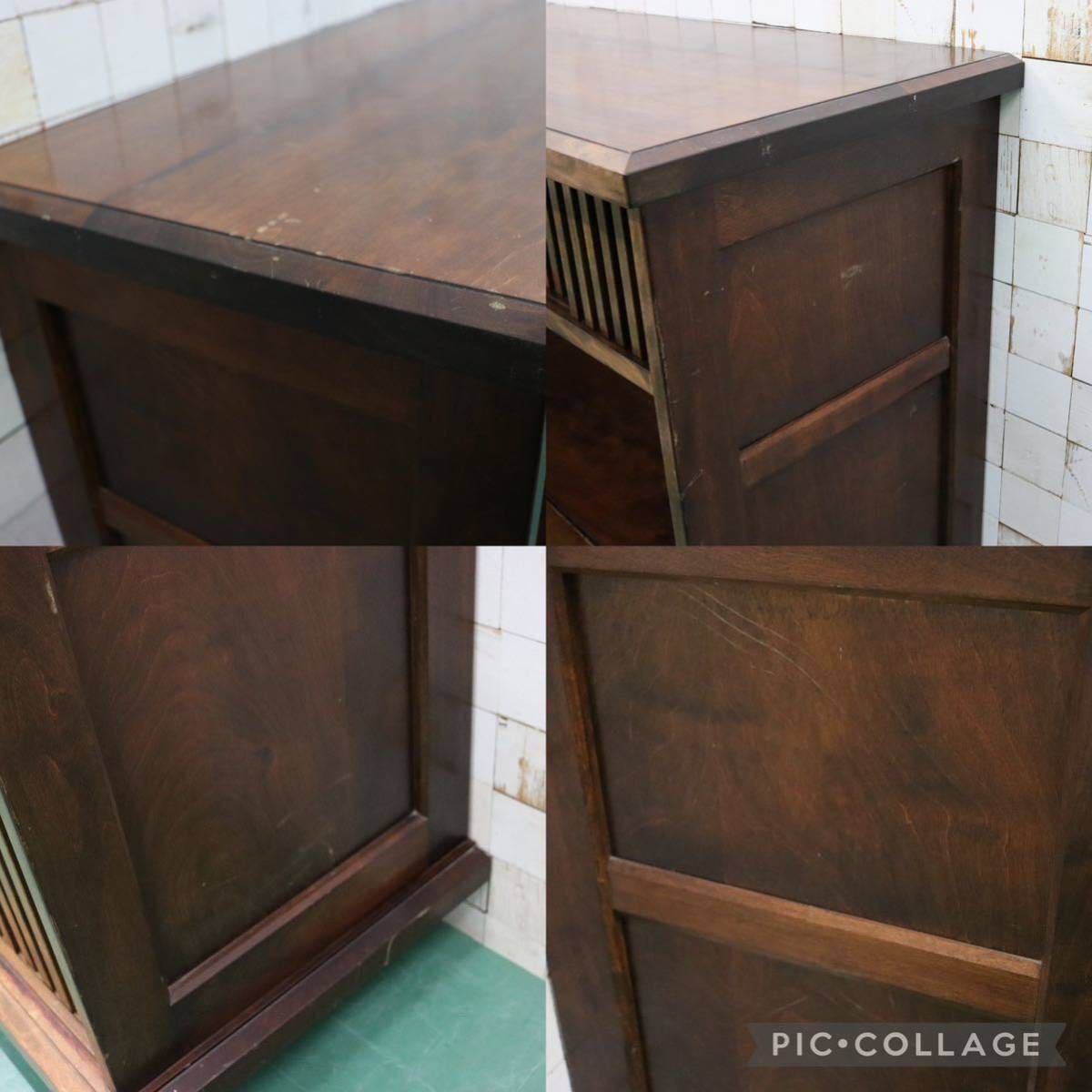 GMFT338○九州民芸家具 サイドボード 飾り棚 リビングボード 食器棚 格子戸 茶棚 和家具 樺材 和室 座敷 和モダン アンティーク 定価約45万