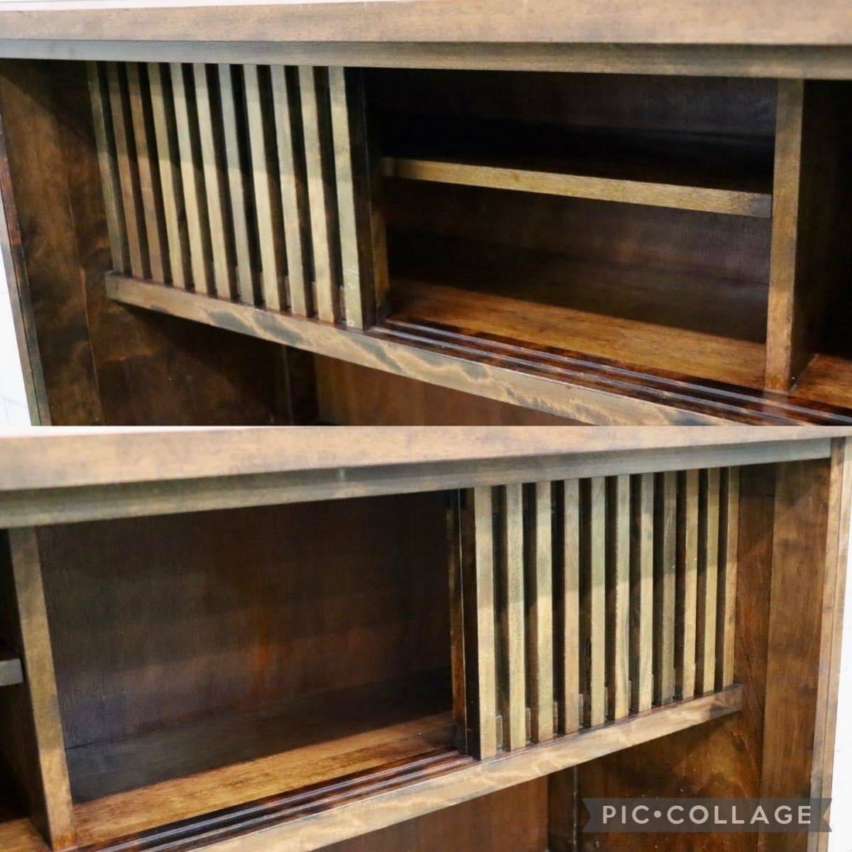 GMFT338○九州民芸家具 サイドボード 飾り棚 リビングボード 食器棚 格子戸 茶棚 和家具 樺材 和室 座敷 和モダン アンティーク 定価約45万