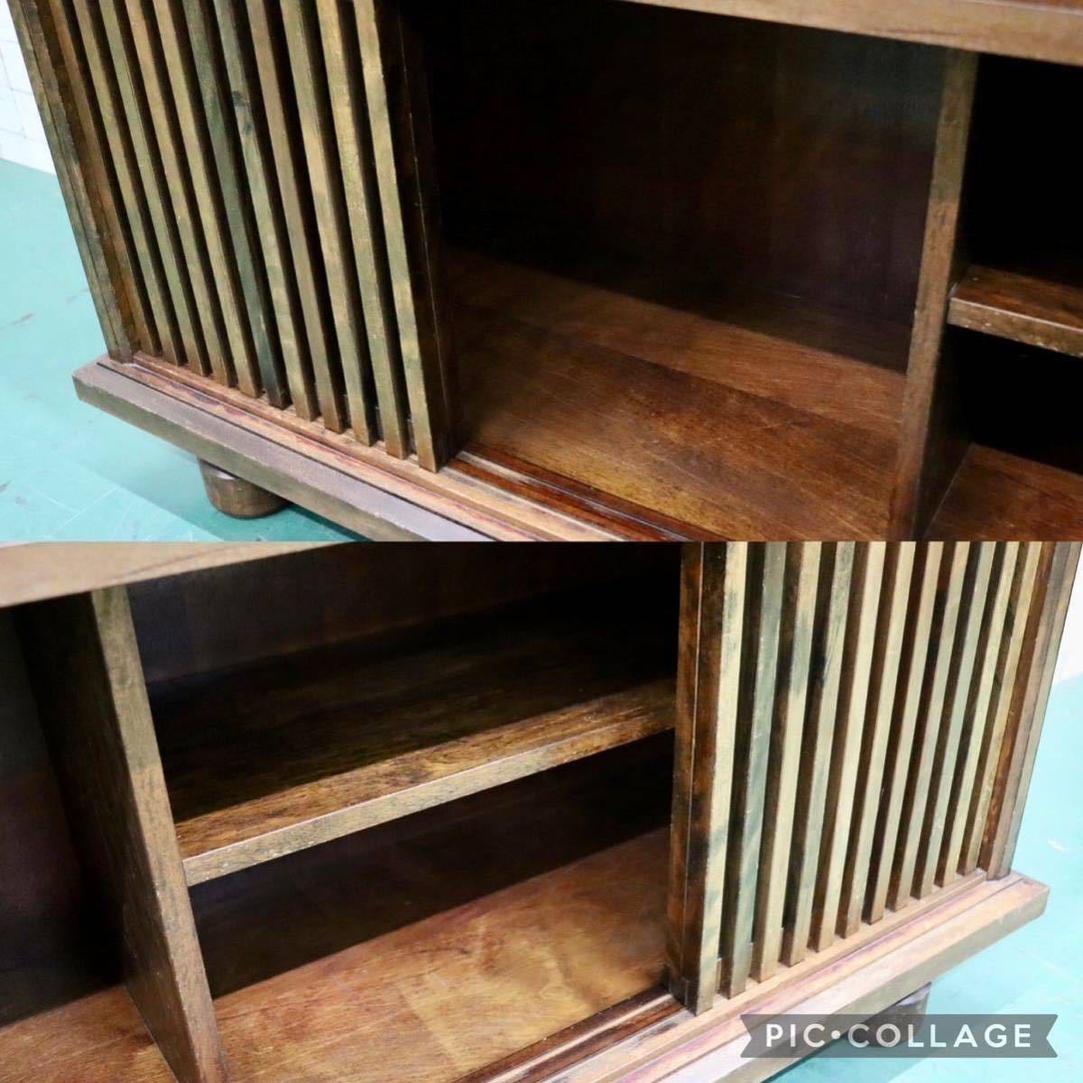 GMFT338○九州民芸家具 サイドボード 飾り棚 リビングボード 食器棚 格子戸 茶棚 和家具 樺材 和室 座敷 和モダン アンティーク 定価約45万