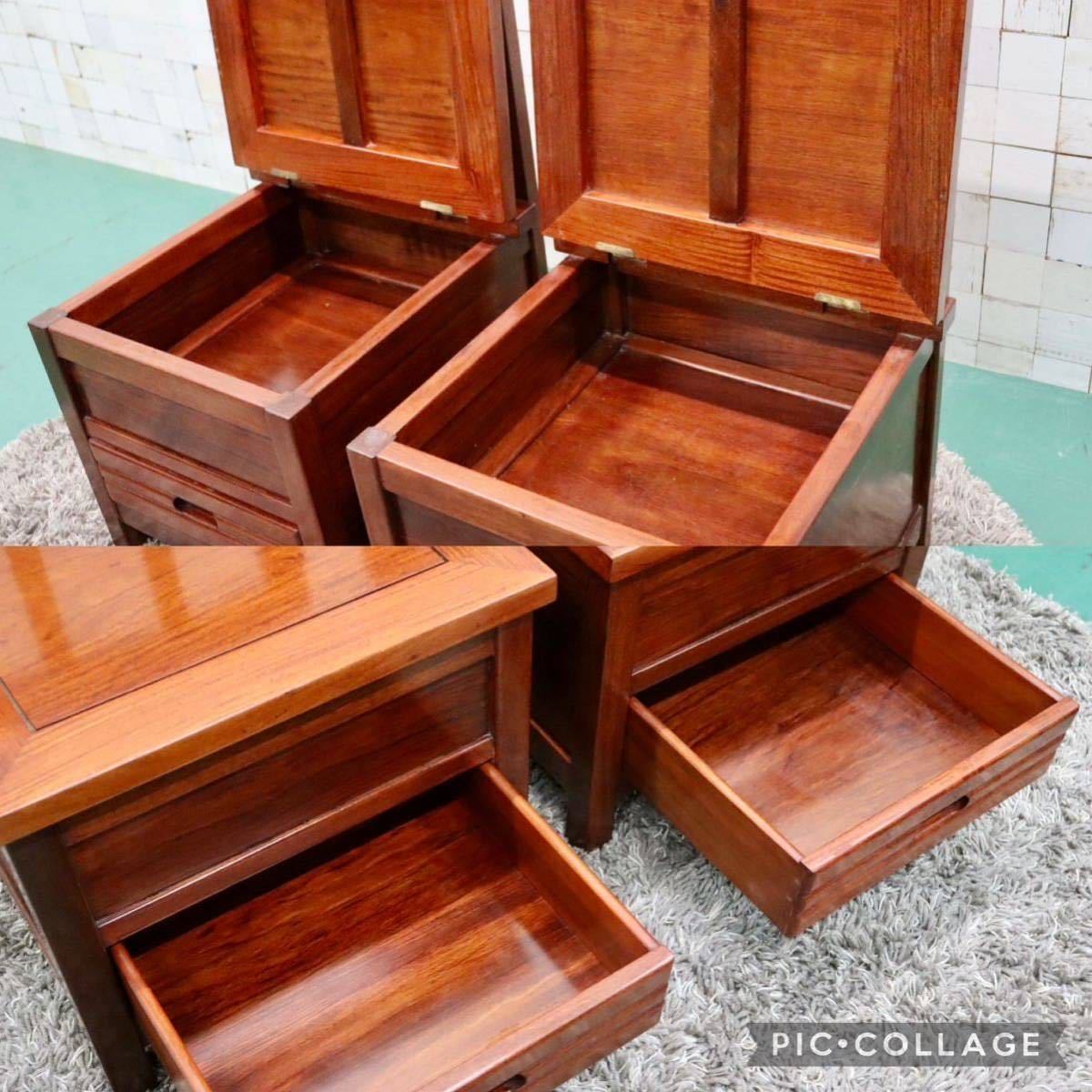 GMFT346○唐木 花梨 無垢材 ダイニングチェア 囲炉裏チェア 2脚セット 食卓椅子 和家具 収納付き 炉端 和モダン レトロ アンティーク 希少