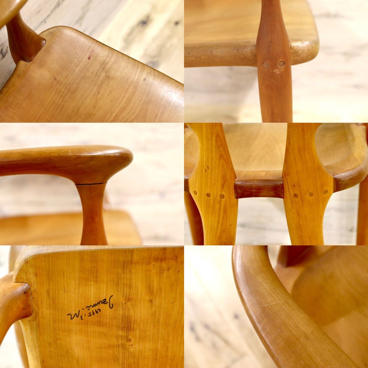 GMFK364B○松本泉 工房家具 アームチェア 椅子 桜材 デザイナーズ インテリア 希少 ヴィンテージ 木工品 検)飛騨家具 ACTUS 北欧