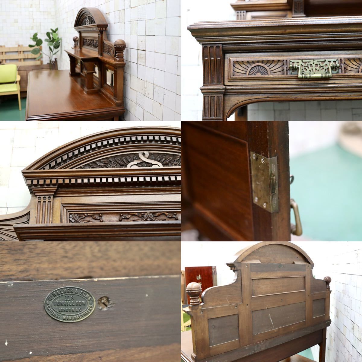 GMFH357○W Walker & Sons Bunhill Row, London 西洋 イギリス アンティーク リビングボード オーク材 クラシック 最高級 定価130万 展示品