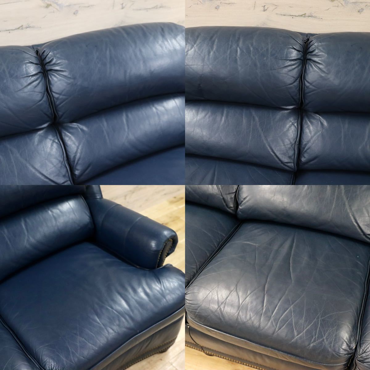 GMFK752○Hancock & Moore / ハンコック&ムーア 3人掛けソファ トリプルソファ 総革 青 ホワイトハウス御用達 IDC大塚家具 定価約120万