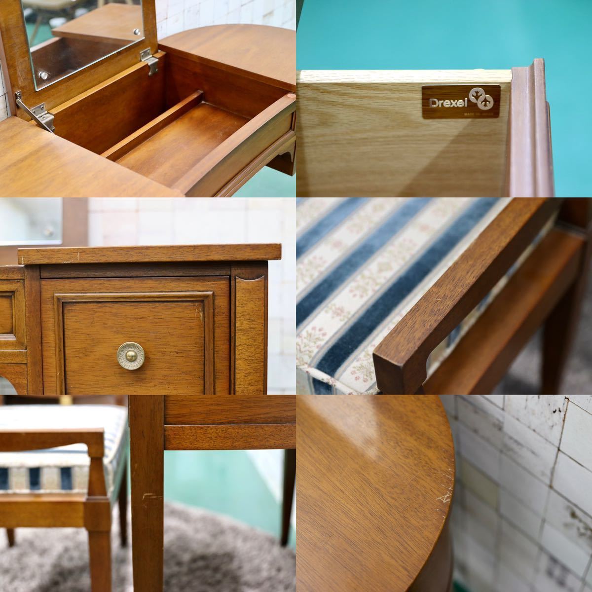 GMFS339○DREXEL HERITAGE / ドレクセルヘリテイジ トライユン 鏡台 ドレッサー&スツール マホガニー クラシック 希少 定価約52万
