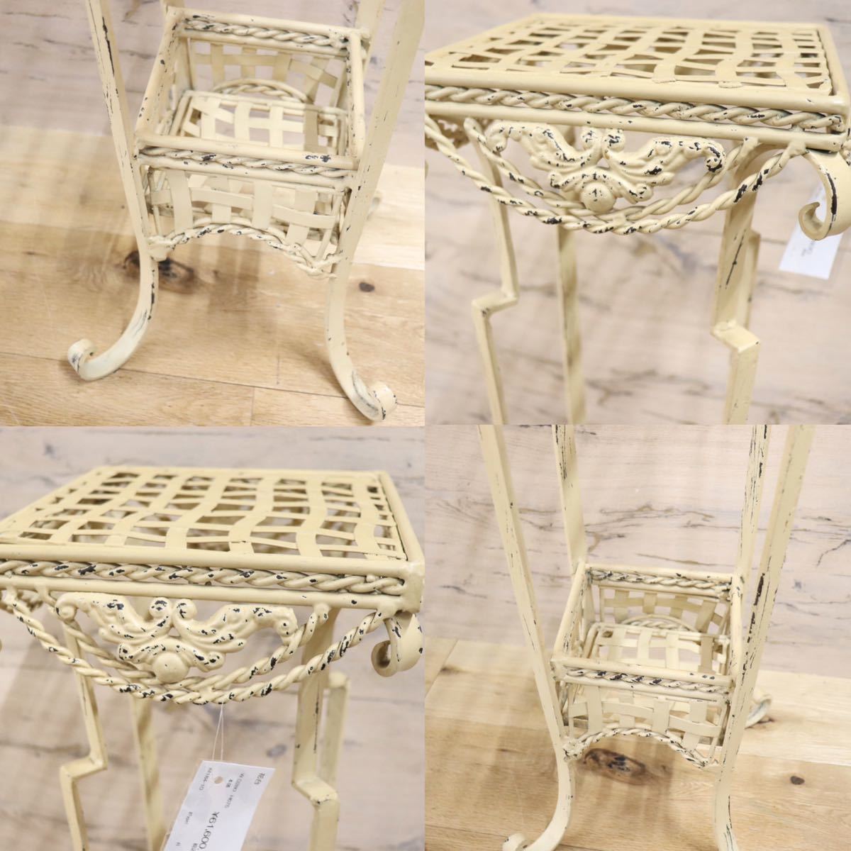 GMFH386○イタリア製 花台 飾り台 シャビー 電話台 西洋 アンティーク ベージュ 展示品