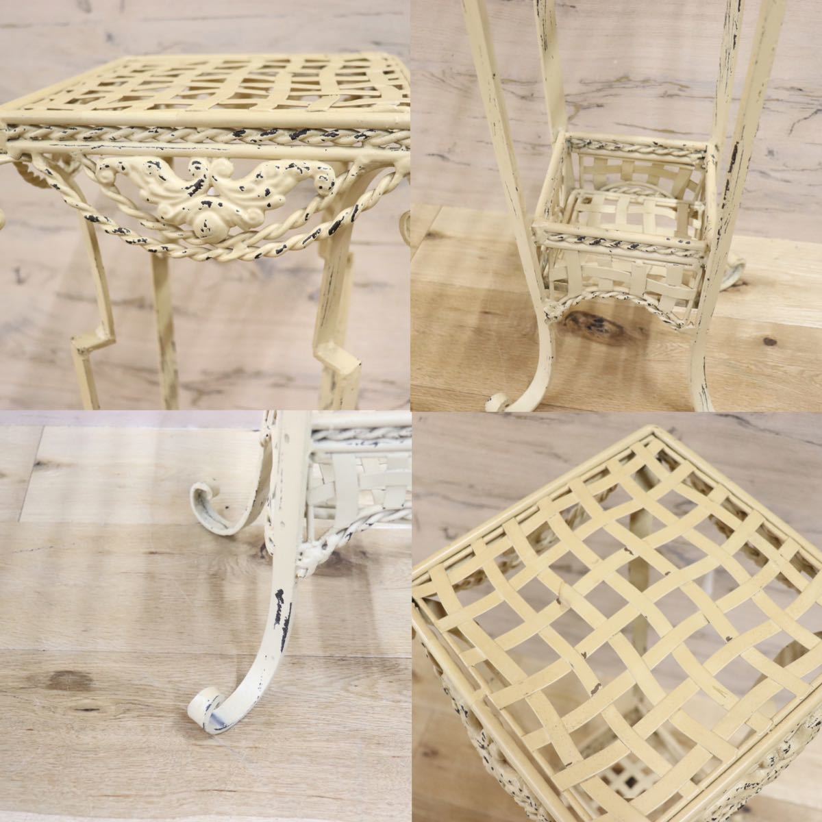 GMFH386○イタリア製 花台 飾り台 シャビー 電話台 西洋 アンティーク ベージュ 展示品