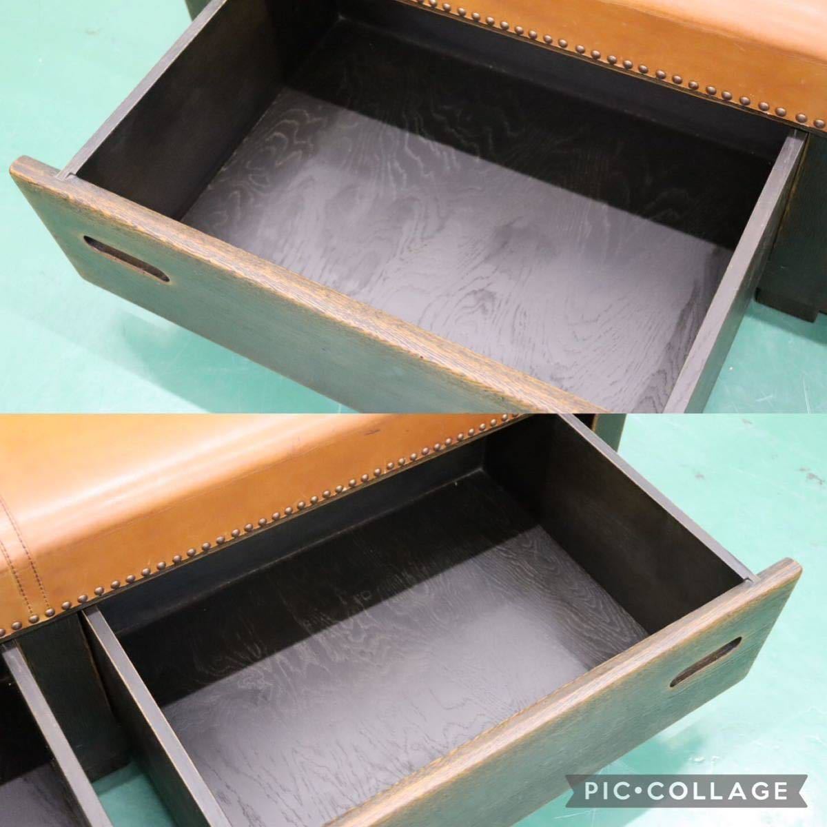 GMFS392○飛騨産業 / HIDA PROVINCIAL プロヴィンシャル 2人掛けソファ ラブソファ ベンチ 長椅子 鋲打ち 本革 オーク無垢材 最高級 希少