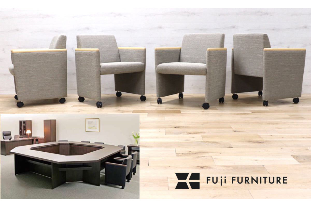 GMEK286○冨士ファニチア / Fuji furniture ミーティングチェア 事務 オフィス キャスターチェア 4脚セット 定価約28.6万 展示品