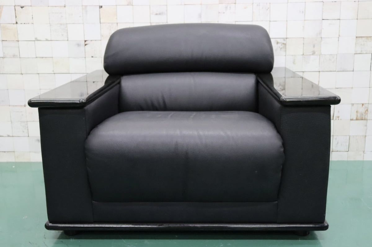 GMFK173B○YAMAHA / ヤマハ シングルソファ 1人掛けソファ 応接 ラウンジチェア アームチェア ブラック 本革 希少 国産ヴィンテージ