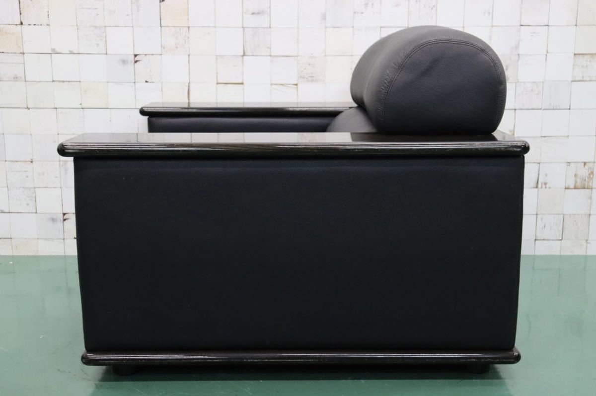 GMFK173B○YAMAHA / ヤマハ シングルソファ 1人掛けソファ 応接 ラウンジチェア アームチェア ブラック 本革 希少 国産ヴィンテージ