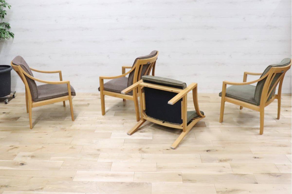 GMDH1 ○ nissin / 日進木工 アームチェア 4脚セット 椅子 ダイニングチェア オーク材 北欧 古民家 ビンテージ 検)キツツキ シラカワ 飛騨
