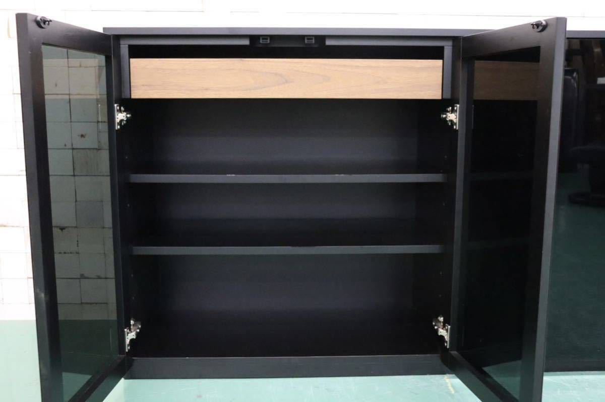 GMFS165○IDC大塚家具 エディス サイドボード ガラスキャビネット リビングボード ブラック 松永家具 モダン 定価約23万