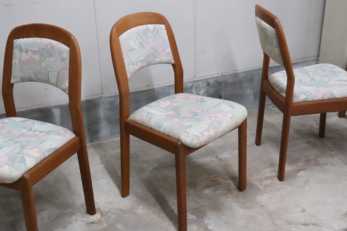 GMCK114○dyrlund デューロン ダイニングチェア4脚セット デンマーク 北欧家具 チーク無垢材 高級 ファブリック 希少 ヴィンテージ