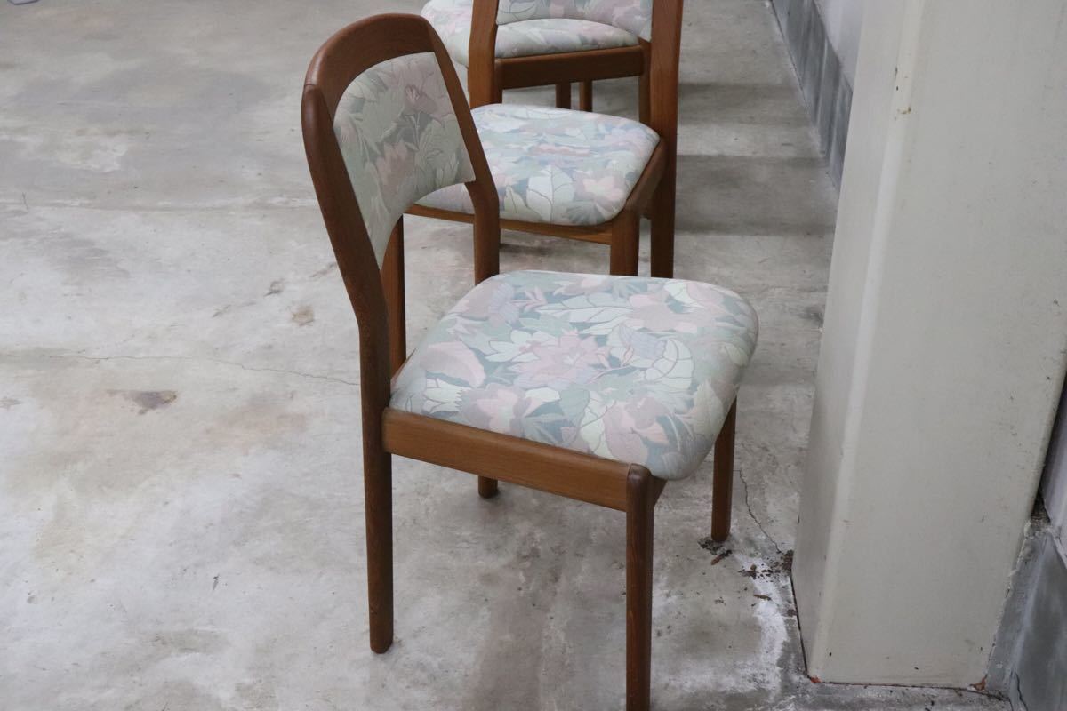 GMCK114○dyrlund デューロン ダイニングチェア4脚セット デンマーク 北欧家具 チーク無垢材 高級 ファブリック 希少 ヴィンテージ
