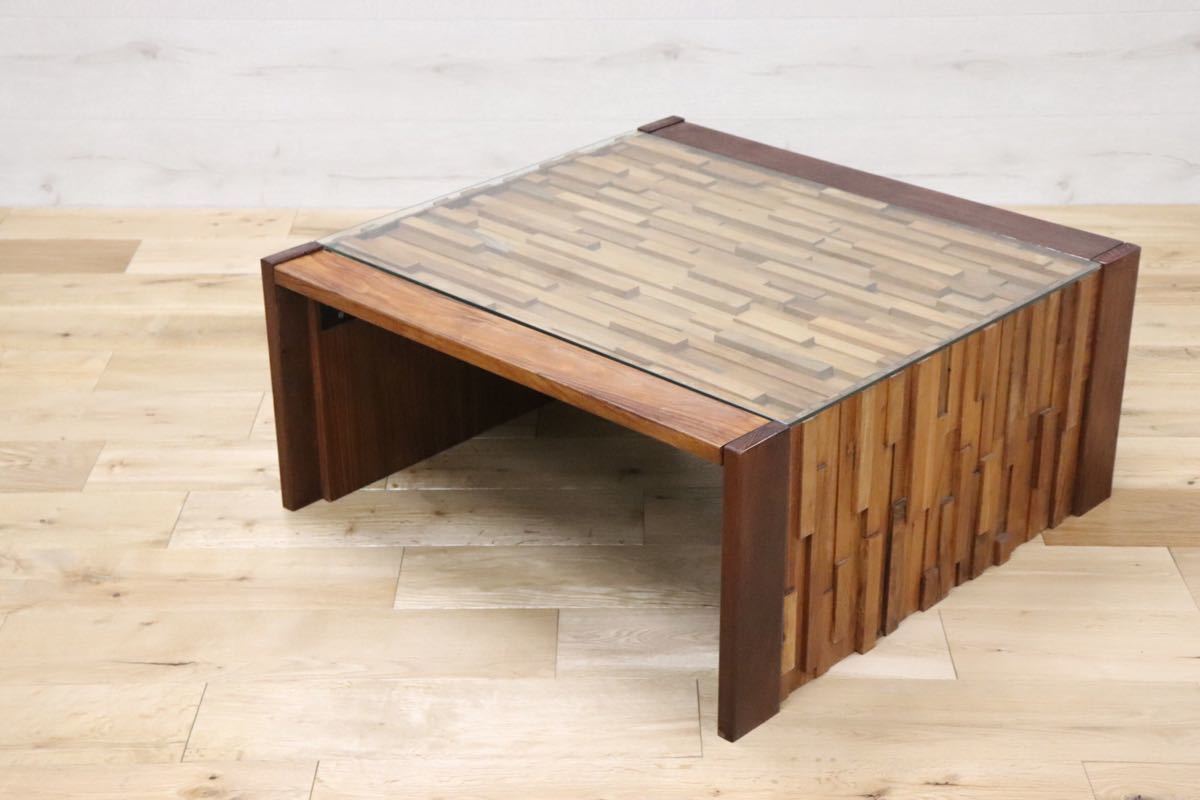 GMCH146 ○ 希少 Percival Lafer モザイクテーブル ブラジル デザイナーズ テーブル ガラス ビンテージ 家具 70年代