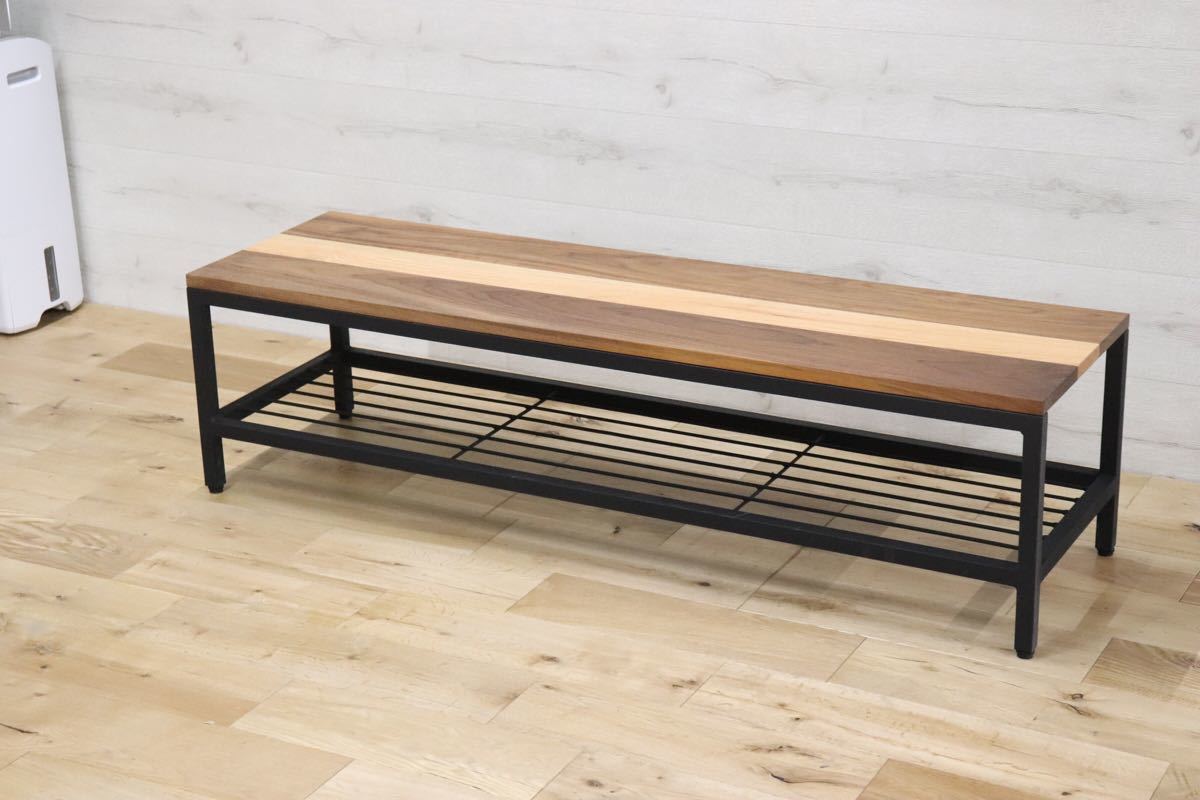 Guide-Maker ○ オーク×ウォールナット 無垢材 TVボード リビングボード サイドボード アイアン マットブラック 北欧 モダン 展示品